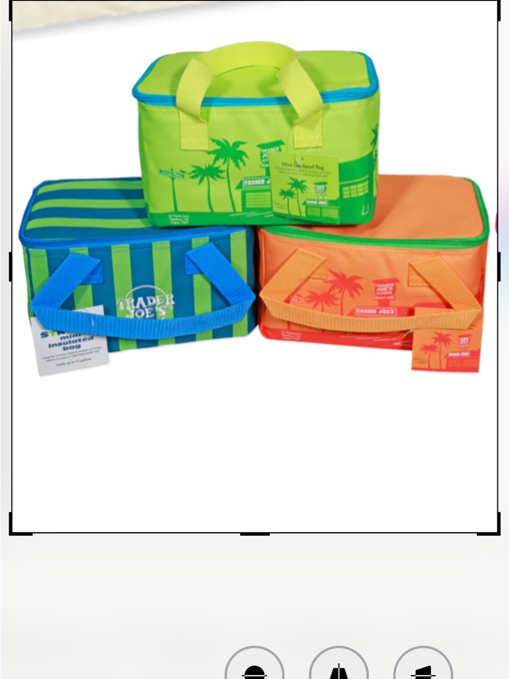 NWT SetsTrader Joe's Striped and Solid Insulated Lunch Bags - Lime, Blue, Orange
